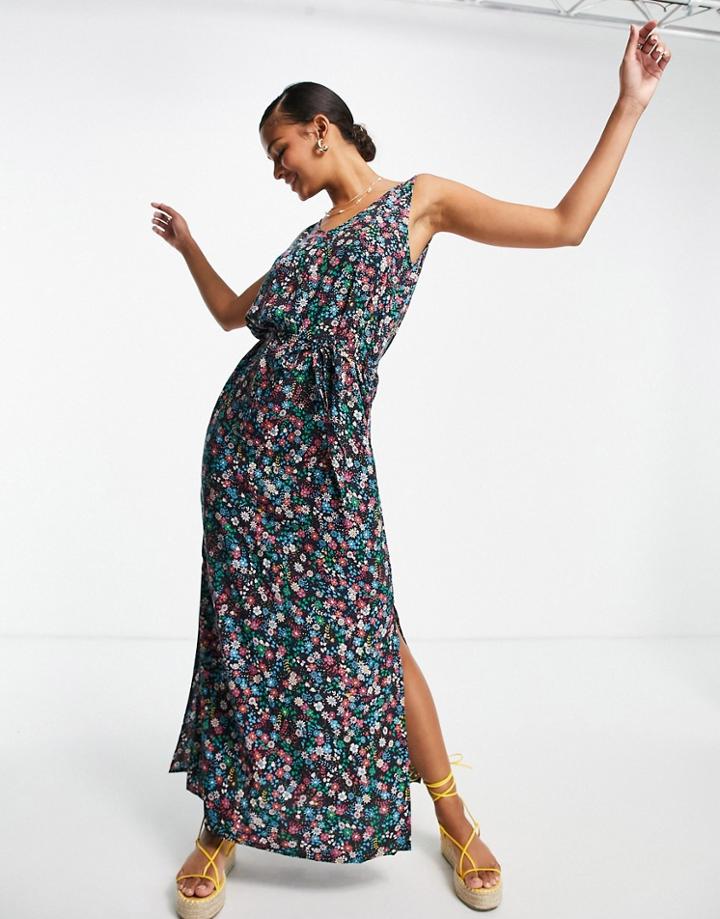 Jdy Maxi Dress With Tie Waist Detail In Floral Print-multi