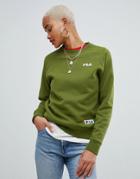 Fila Oversized Boyfriend Sweatshirt With Woven Chest Logo - Green