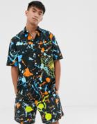 Crooked Tongues Rave Paint Splatter Shirt Two-piece - Black