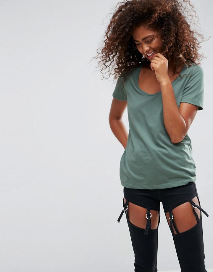 Asos Boxy Scoop Neck T-shirt - Green