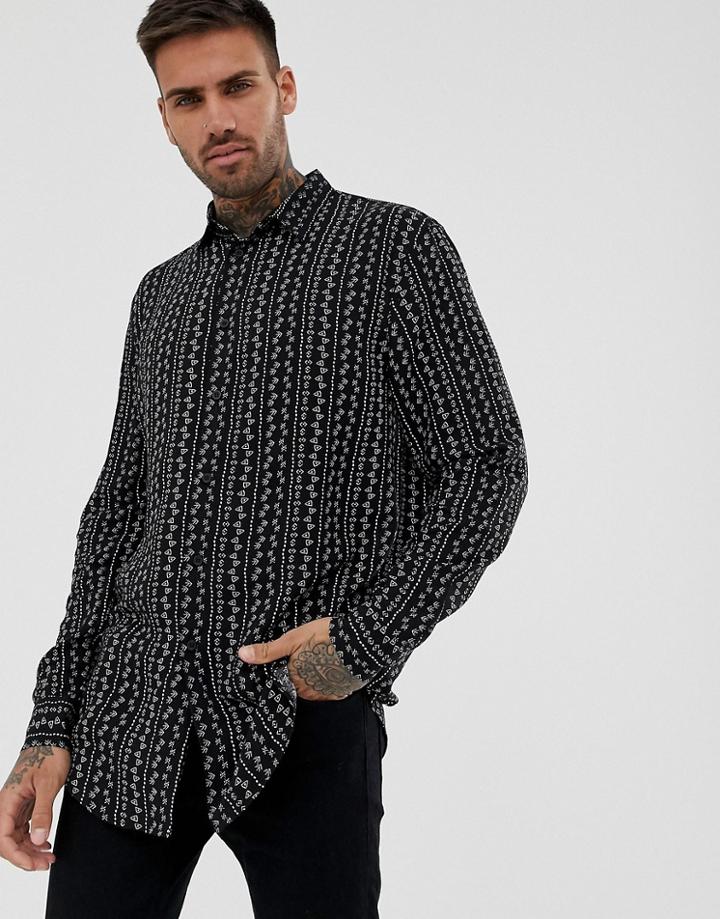 Bershka Shirt In Black With Geo-tribal Print - Black