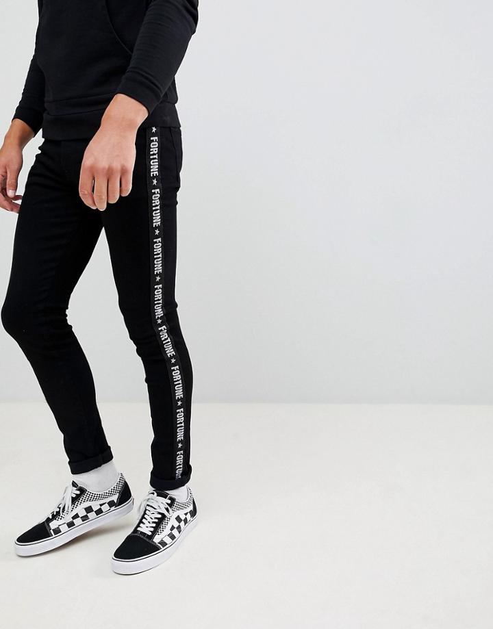 Brooklyn Supply Co Jeans In Black With Side Stripe Taping - Black