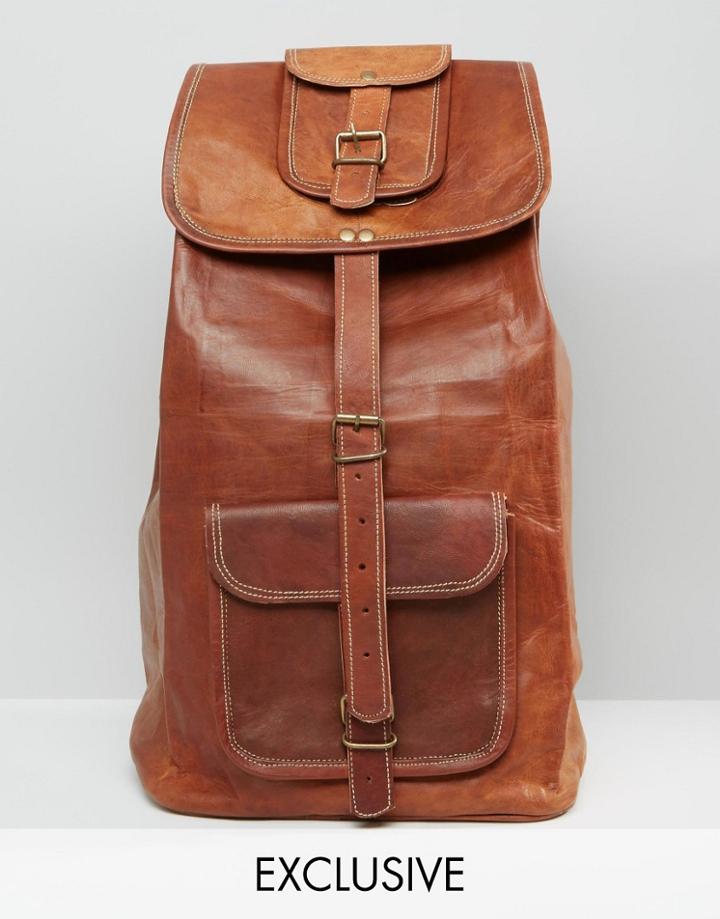 Reclaimed Vintage Leather Backpack In Tan - Brown