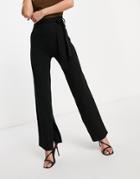 4th & Reckless Knit Slit Detail Wide Leg Pants In Black