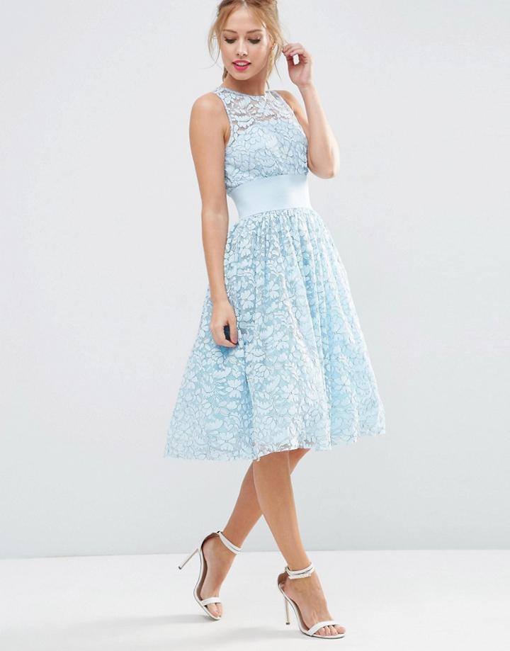Asos Salon Lace Applique Midi Prom Dress - Blue