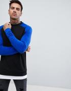 Asos Design Muscle Fit Sweatshirt With Raglan Sleeves And Hem Extender - Black