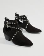 Asos Design Rise Cut Out Studded Ankle Boots - Black