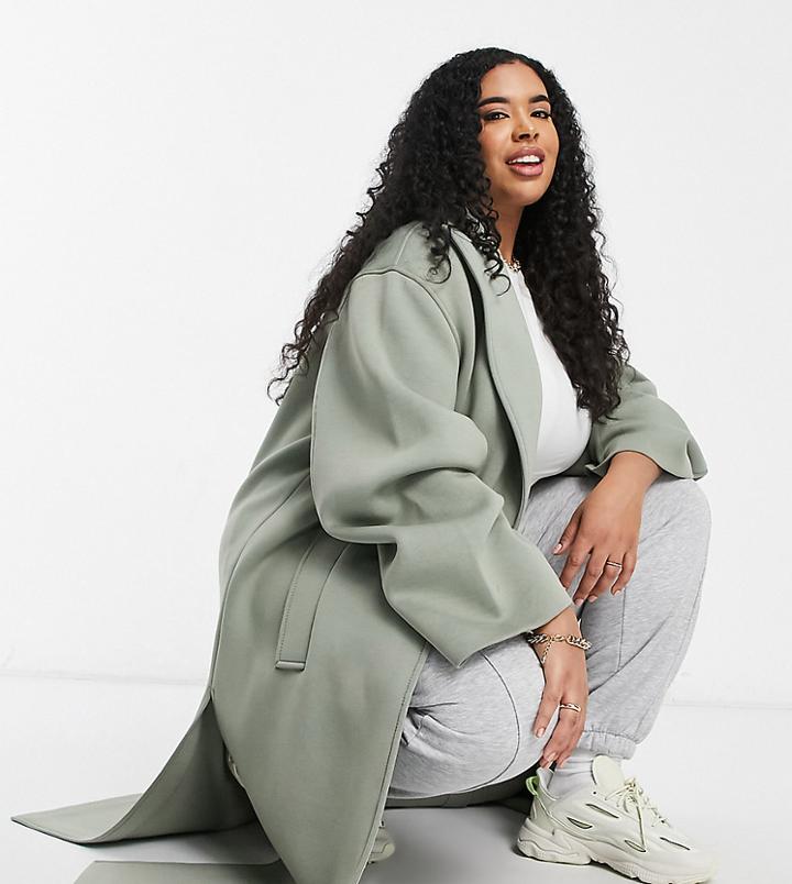 Asos Design Curve Scuba Chuck On Coat In Sage-green