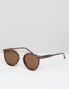 Asos Round Sunglasses With Nose Bar In Tort - Brown