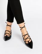 Senso Gia Iv Black Patent Ghillie Lace Up Flat Shoes - Ebony