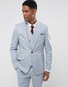 Asos Wedding Skinny Suit Jacket In 100% Wool In Ice Blue - Blue