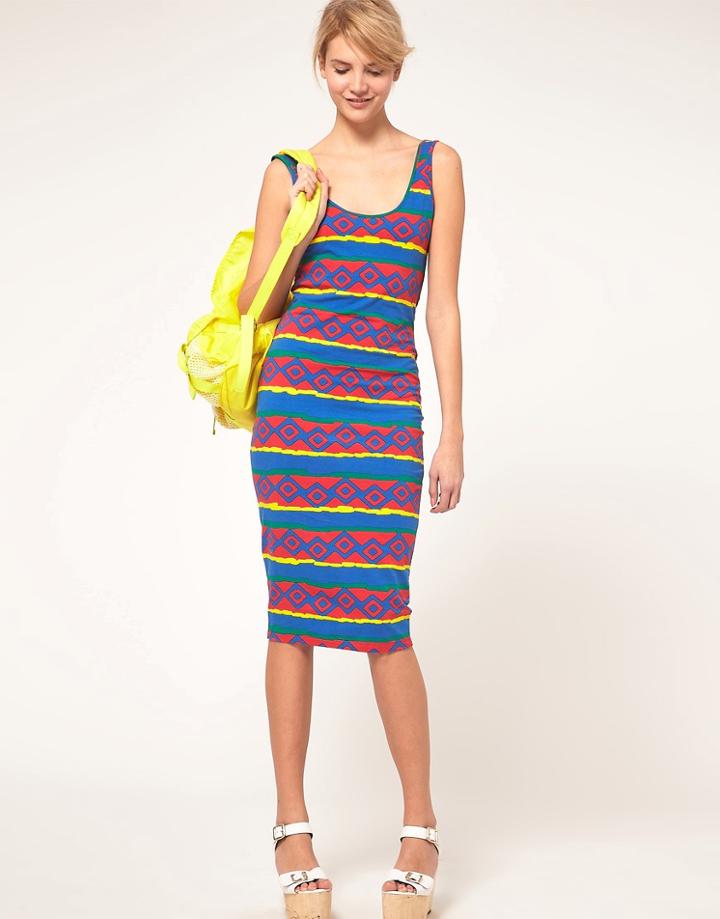 Asos Printed Tank Bodycon Dress - Multi