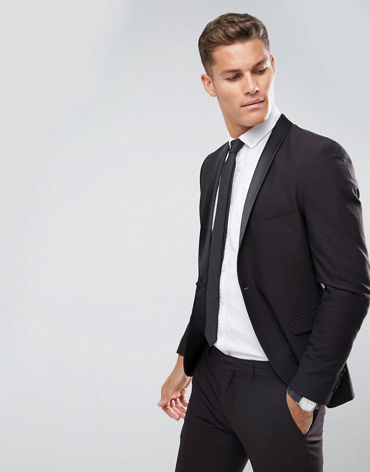 Selected Homme Skinny Tuxedo Suit Jacket With Satin Lapel - Red