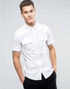Only & Sons Skinny Short Sleeve Smart Military Shirt - White