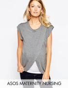 Asos Maternity Nursing T-shirt With Wrap Overlay - Gray