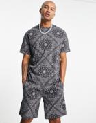 Topman Oversized T-shirt With Washed Paisley Print In Mono-black