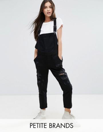 Kubban Petite Distressed Overalls - Black