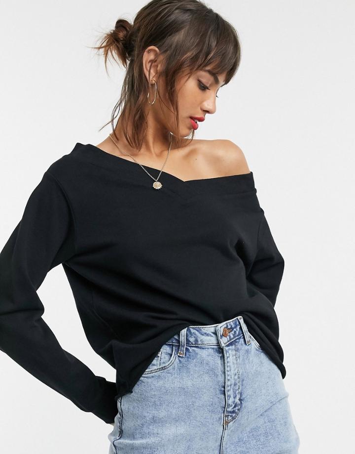 Asos Design Off Shoulder Sweatshirt Black - Black