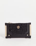 River Island Patent Embossed Monogram Mini Wallet In Black