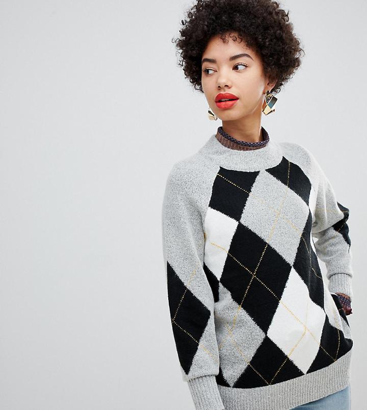 Warehouse Crew Neck Sweater In Argyll Check - Multi