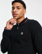 Pretty Green Barton Tipped Logo Long Sleeve Polo In Black