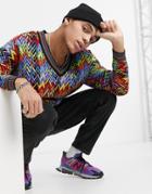 Asos Design Knit Multicolor Sweater In Zigzag Pattern