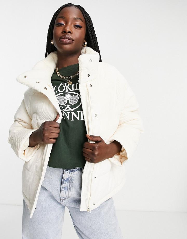 Urban Revivo Cord Padded Short Jacket In White