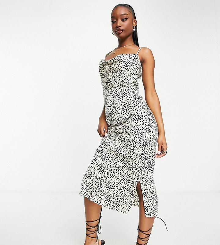 Missguided Satin Cowl Neck Cami Midaxi Dress In Animal Print-multi
