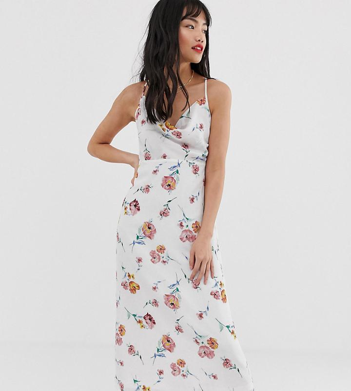 Fashion Union Petite Cowl Neck Midi Cami Dress In Floral-white