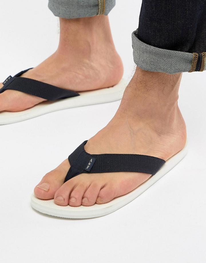 Abercrombie & Fitch Tab Logo Flip Flops In White/navy - White