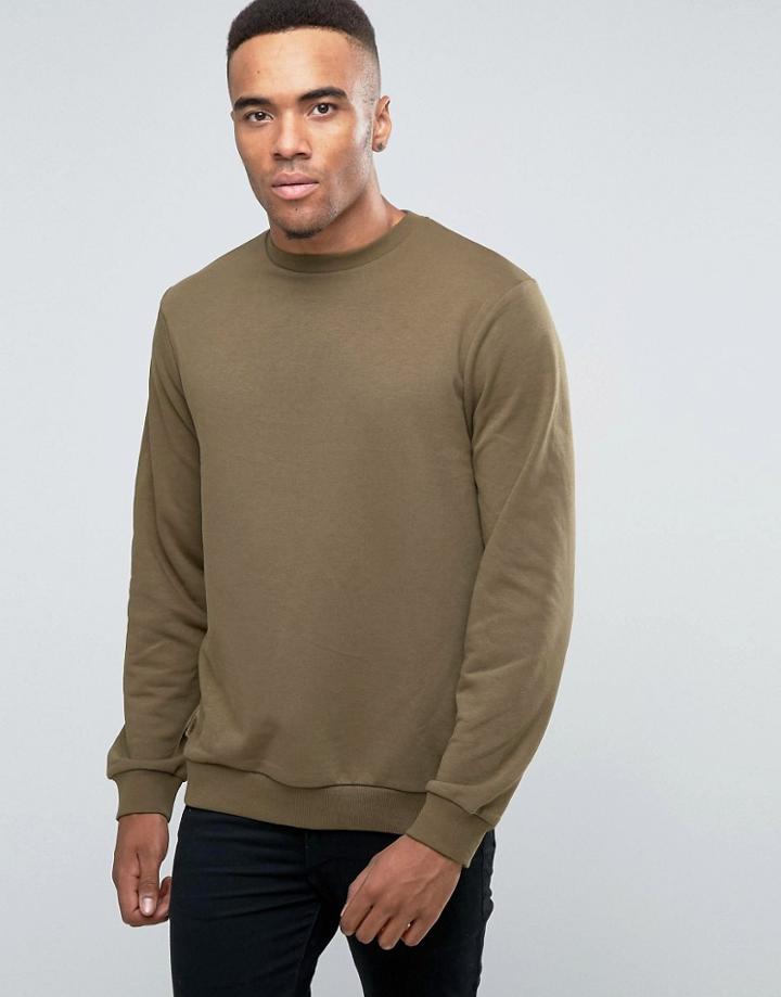New Look Crew Neck Sweatshirt In Khaki - Green