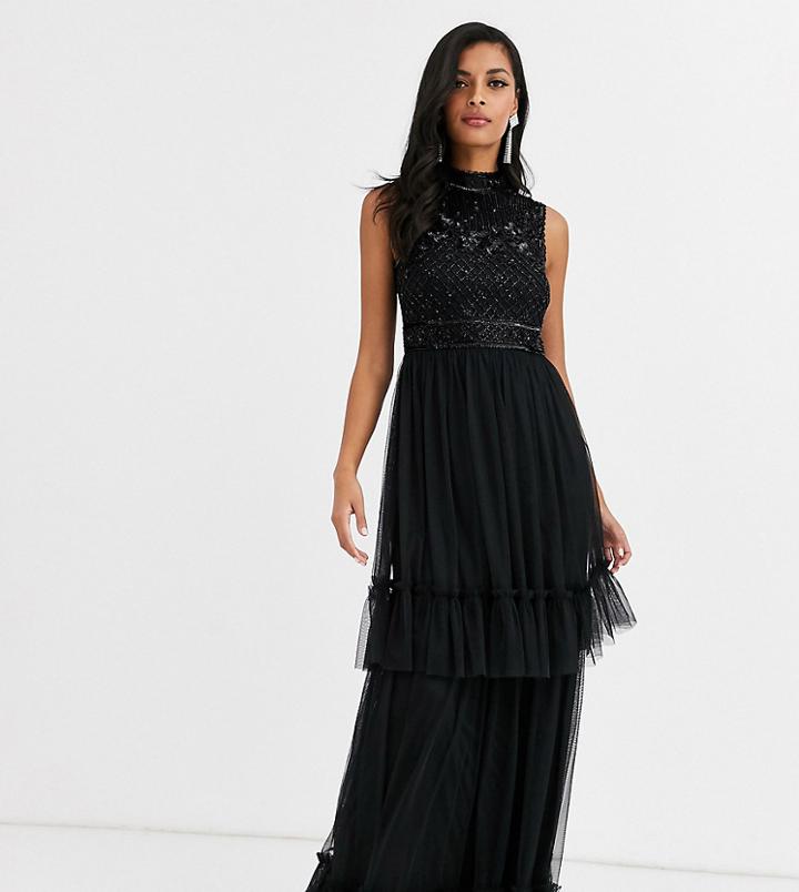 Amelia Rose Embellished Tiered Tulle Bridesmaid Maxi Dress In Black