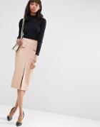 Asos Pu Pencil Skirt With Pockets And Front Split - Beige
