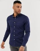 Asos Design Stretch Slim Fit Denim Shirt In Navy