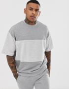 Asos Design Oversized Short Sleeve Sweatshirt With Reverse Panel In Gray Marl - Gray