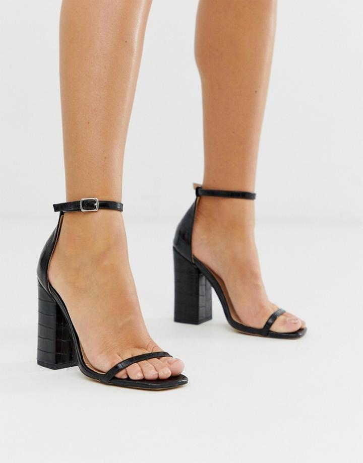 Simmi London Joice Black Croc Square Toe Heeled Sandals