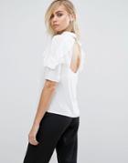 Fashion Union Shirt With Frills And Open Back - White