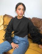 Violet Romance Sweater With Organza Frills In Black
