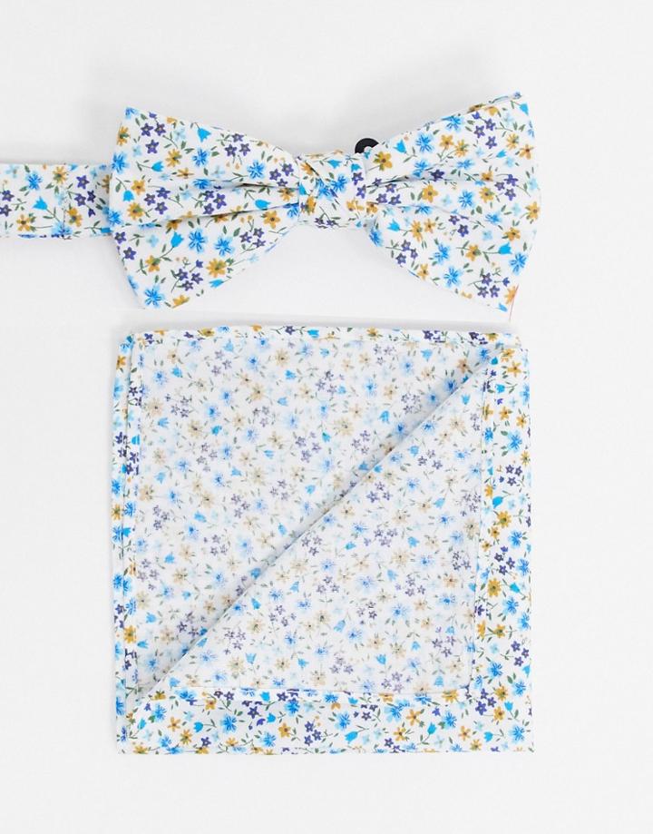 Ben Sherman Bow Tie And Pocket Square Set-blues