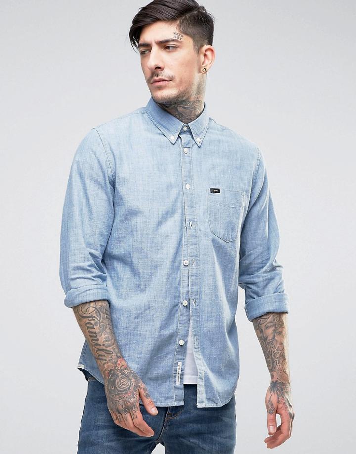 Lee Buttondown Chambray Shirt Blue Ice - Blue