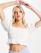 Skylar Rose Puff Sleeve Crop Top With Ruched Front In Off White