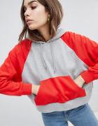 Monki Color Block Cropped Hoodie - Gray