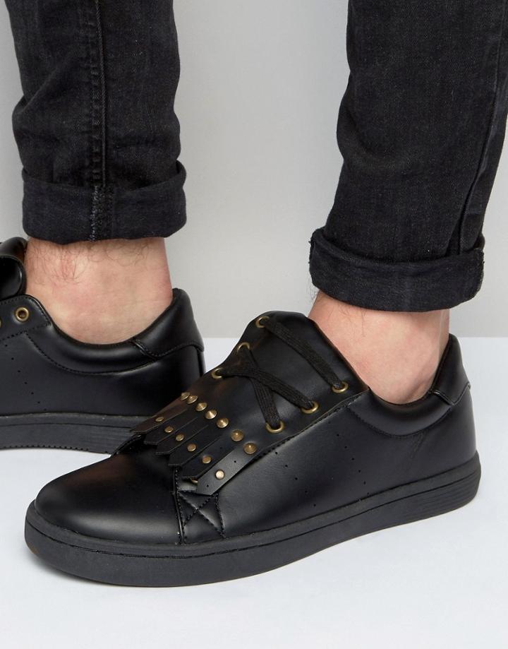 Asos Sneakers In Black With Removable Studded Fringe Detail - Black