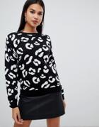 Boohoo Leopard Sweater In Black - Black