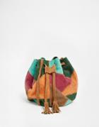 Park Lane Patcwork Suede Bucket Bag - Brown Multi