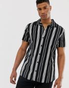 Jack And Jones Stripe Short Sleeve Shirt - Black