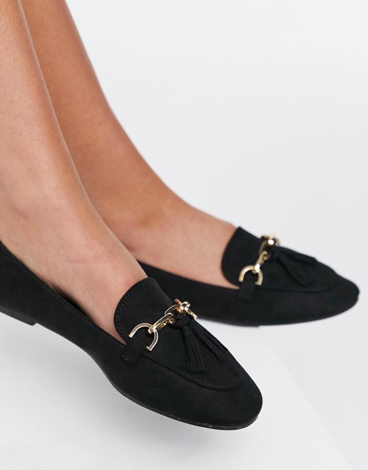 London Rebel Metal Trim Loafers In Black