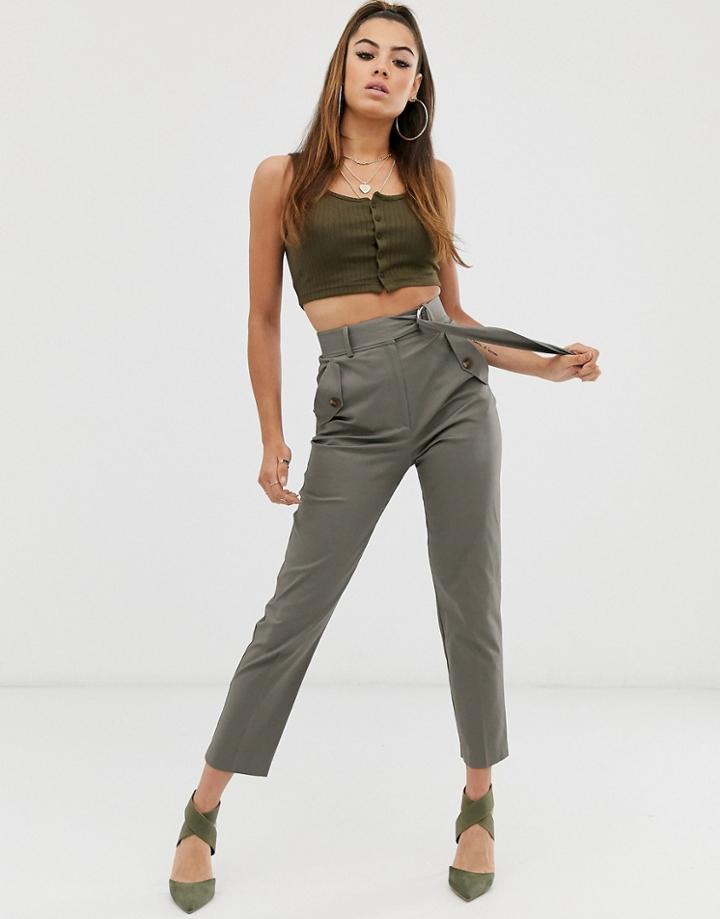 Asos Design Utility Slim Pants - Green