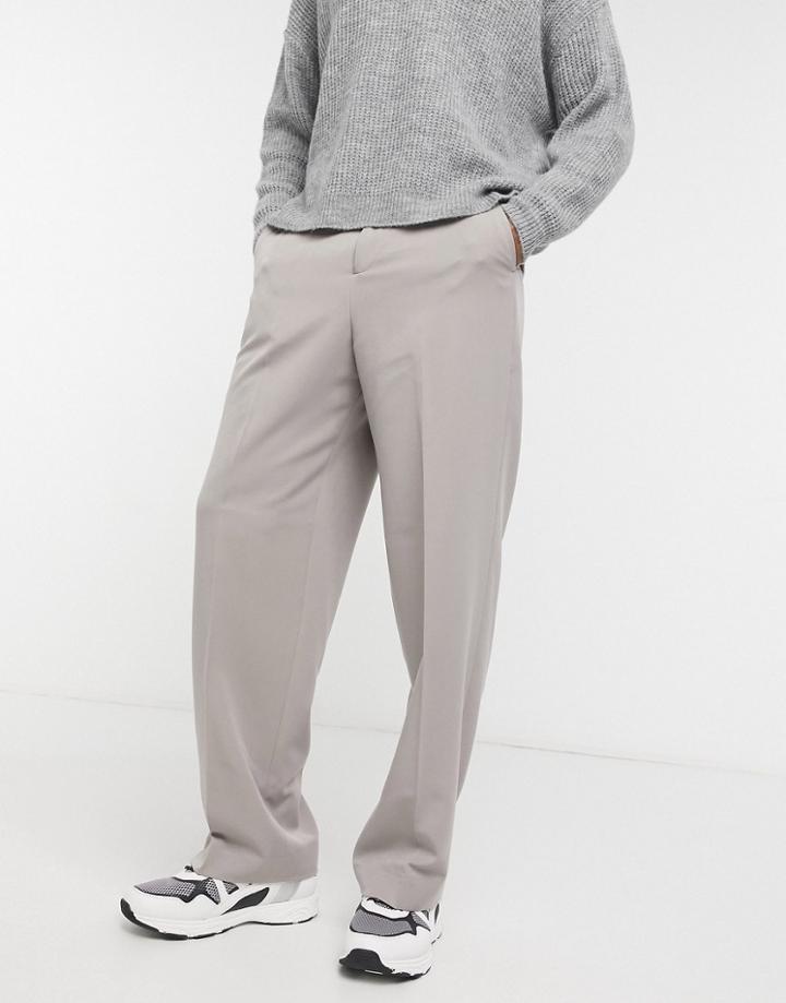 Asos Design Wide Leg Dressy Pants In Stone-green