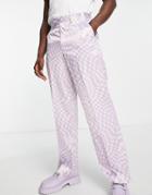 Asos Design Smart Wide Leg Pants In Green And Lilac Checkerboard - Part Of A Set